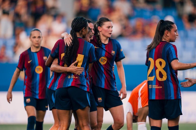 Patri Guijarro celebra el primer gol del Barça ante el Montpellier