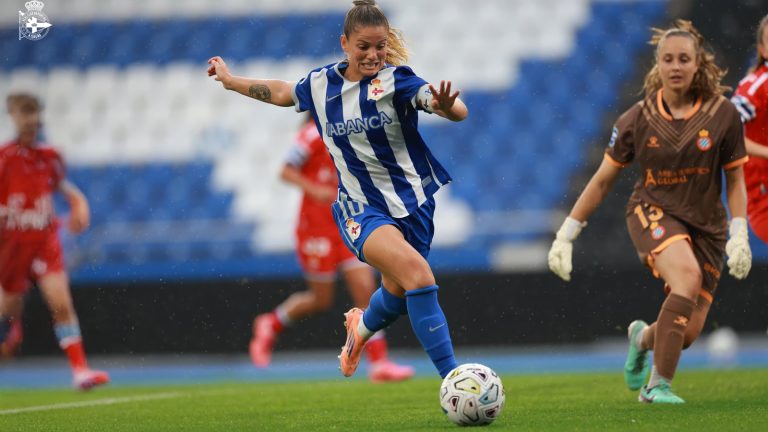 Jugadoras del Deportivo Abanca durante el partido ante el Espanyol en Abanca-Riazor